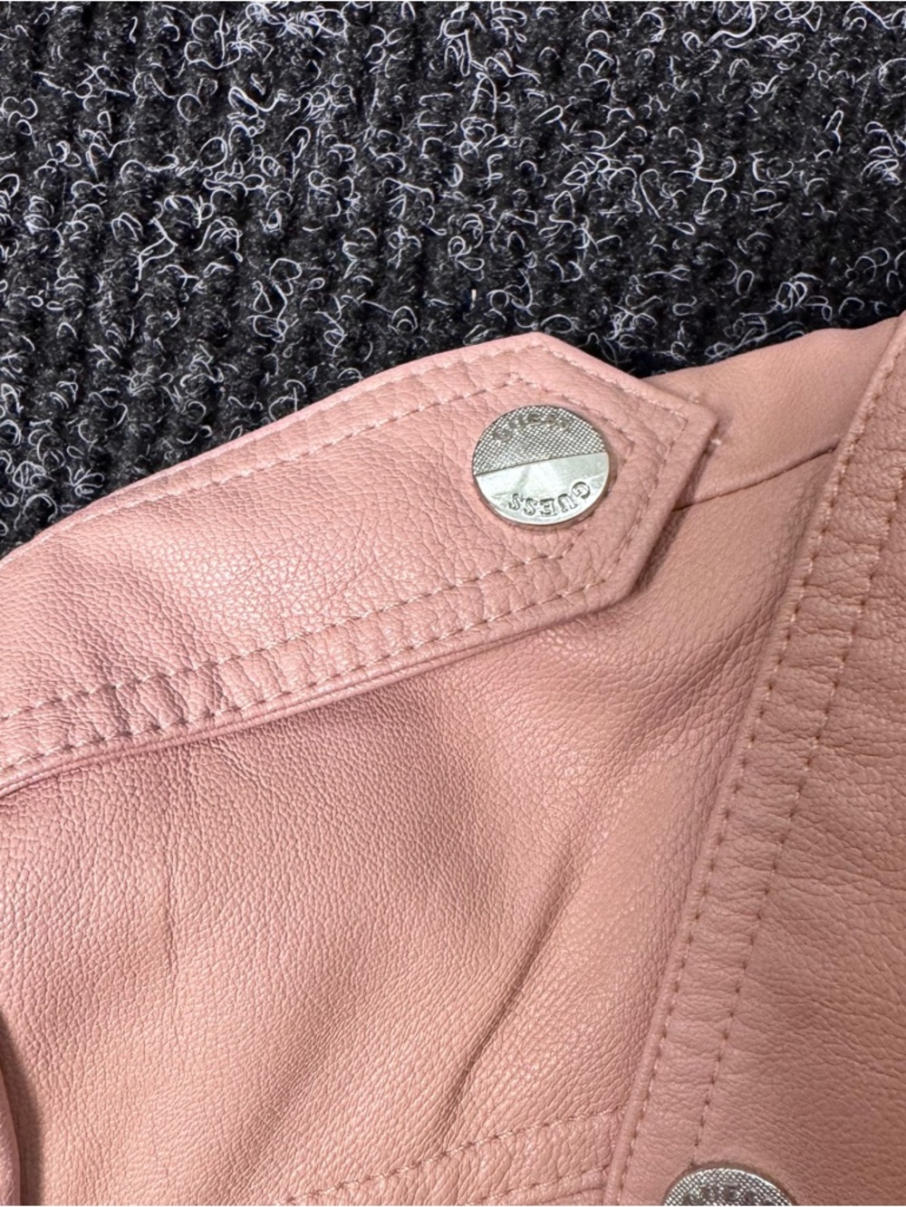 GUESS Pink Moto Jacket Small Faux Leather Blush Biker Style Zip Up - Picture 8 of 10